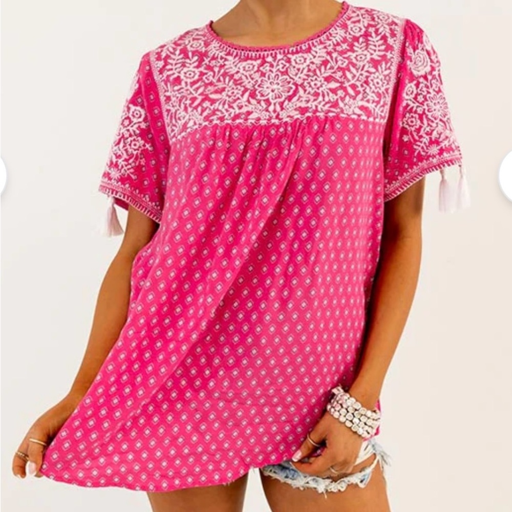 Pink Embroidered Women's Top